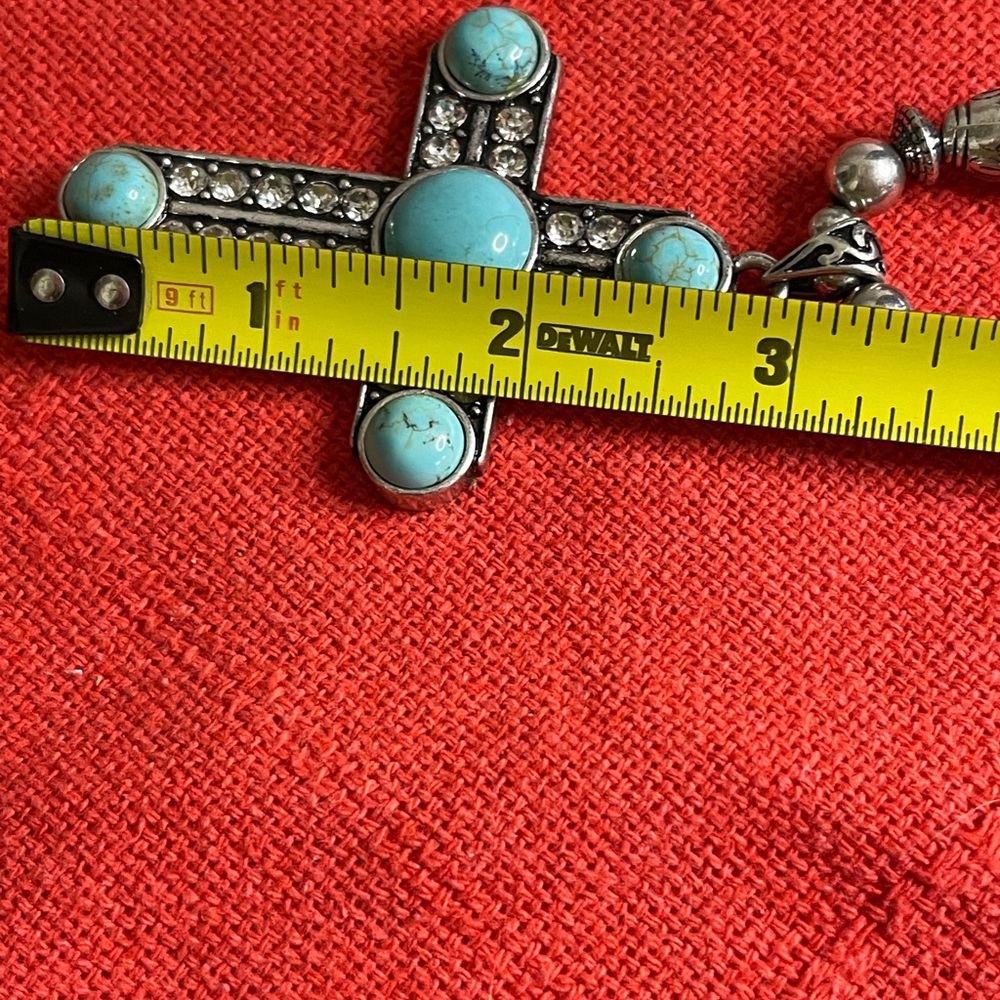 Dfl VIMCI Turquoise, Silver Tone, C.Z. Diamonds Cross Necklace, Earring Set - Picture 10 of 16